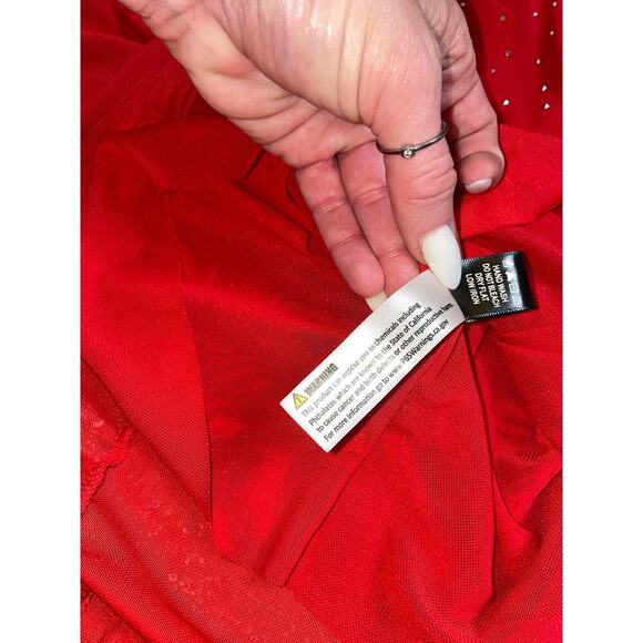 IRIS Maxi dress formal/semi formal rhinestone red/silver bodycon stretch NEW MD - Picture 8 of 13